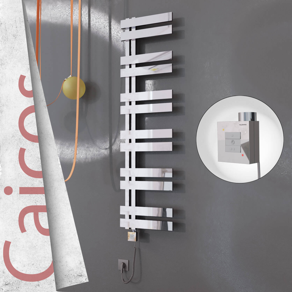 Caicos Electric Stainless Steel Towel Rail 600x1530 Mirror Polished (KTX1 Thermostat) 600W Spiral Cable - 1