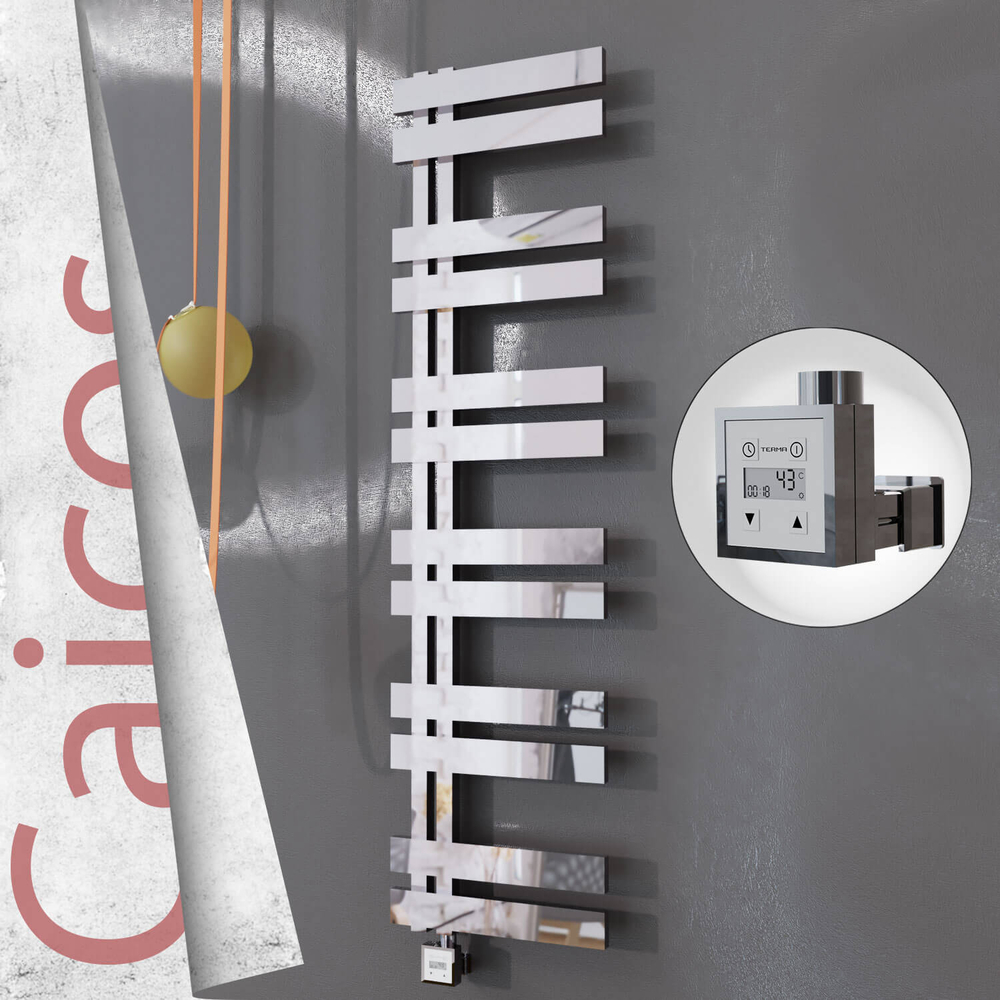 Caicos Electric Stainless Steel Towel Rail 600x1530 Mirror Polished (KTX3 Thermostat) 600W - 1