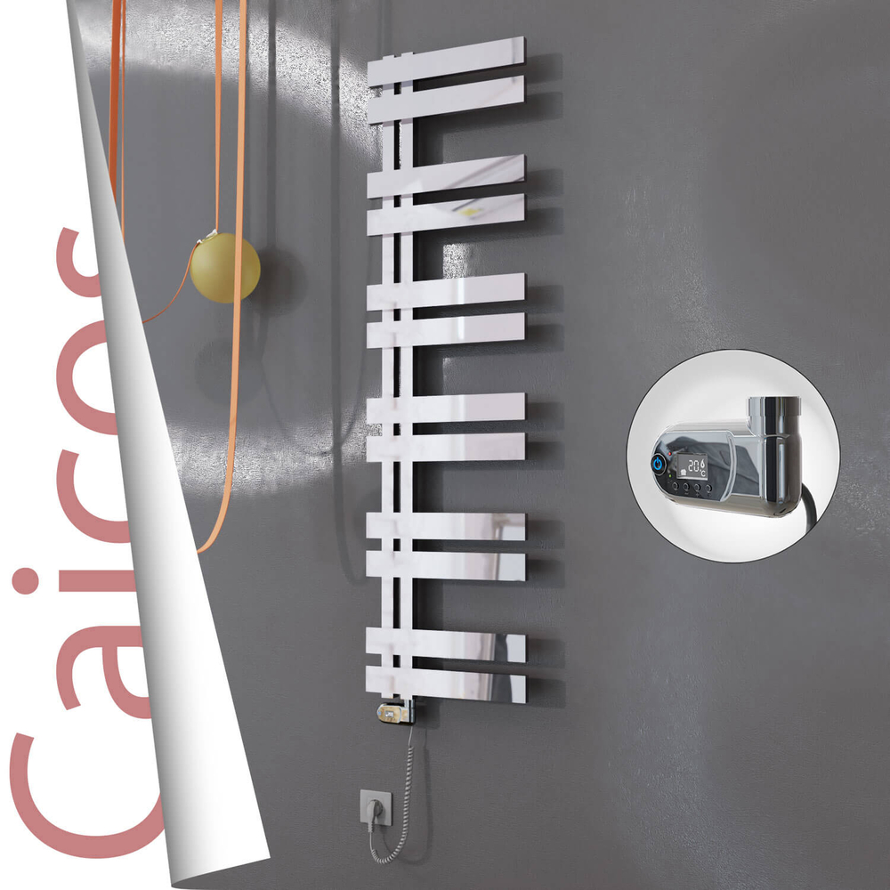 Caicos Electric Stainless Steel Towel Rail 600x1530 Mirror Polished (Thesis Thermostat) 600W - 1