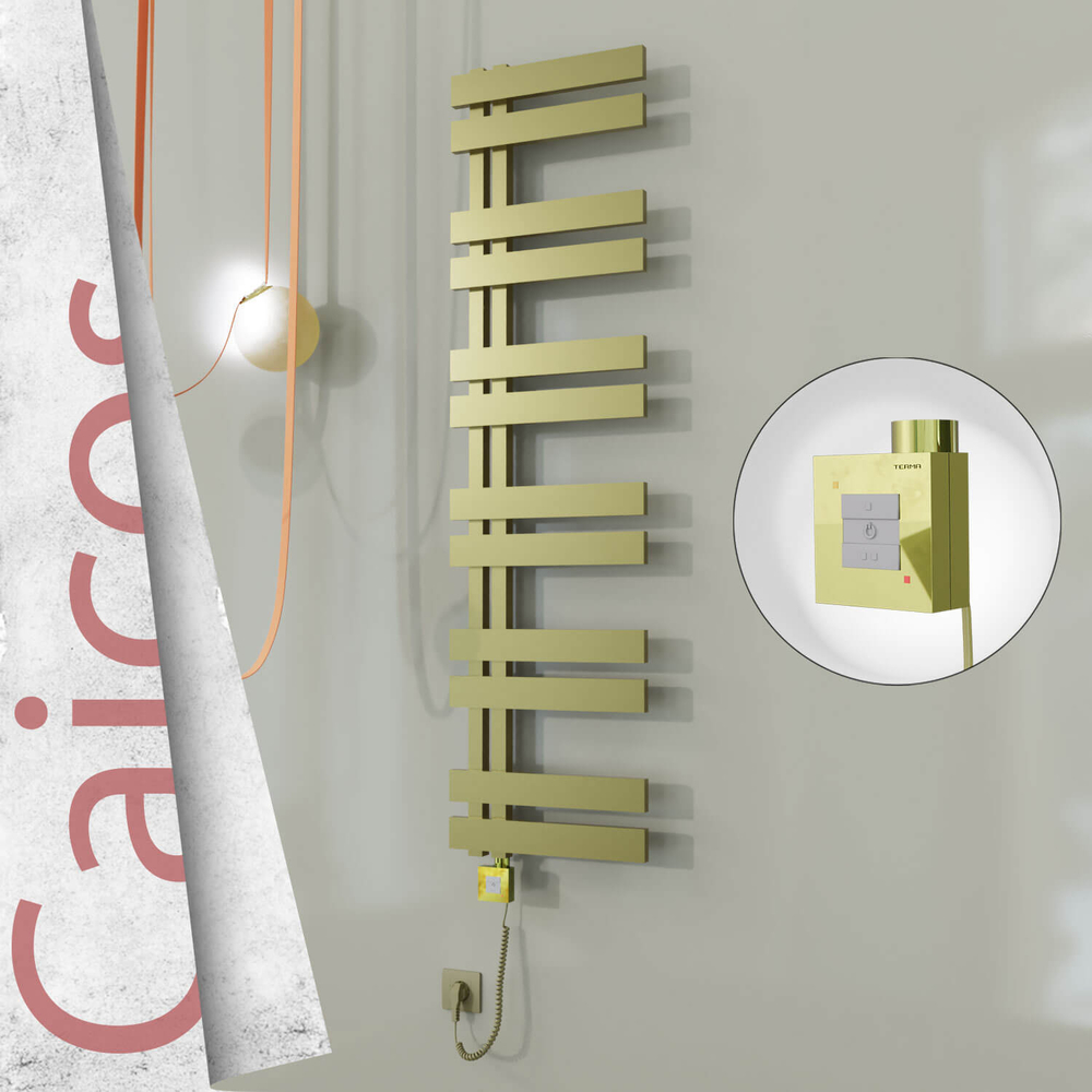 Caicos Electric Stainless Steel Towel Rail 600x1530 Satin Gold (KTX1 Thermostat) 600W Spiral Cable - 1