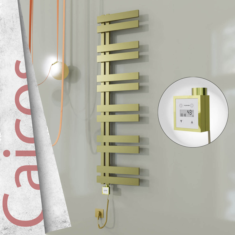 Caicos Electric Stainless Steel Towel Rail 600x1530 Satin Gold (KTX3 Thermostat) 600W Spiral Cable