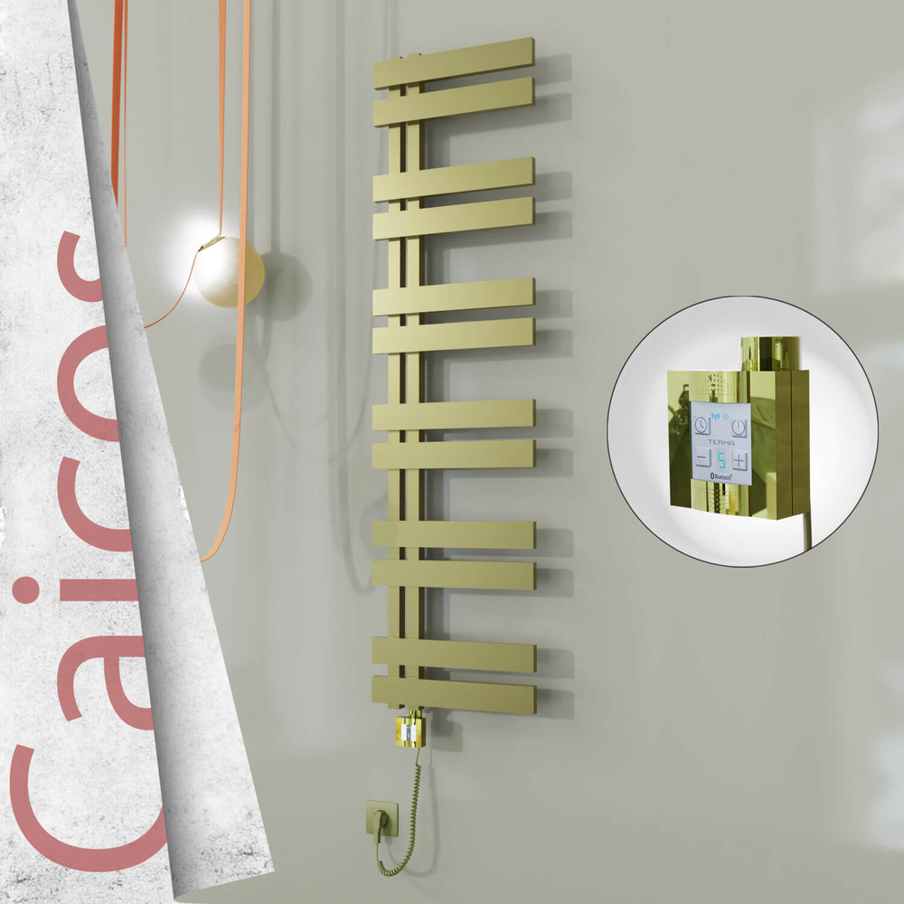 Caicos Electric Stainless Steel Towel Rail 600x1530 Satin Gold (KTX4 Thermostat) 600W Spiral Cable - 1