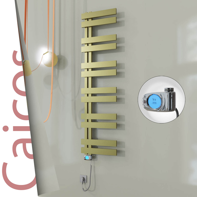 Caicos Electric Stainless Steel Towel Rail 600x1530 Satin Gold (Musa Thermostat) 600W