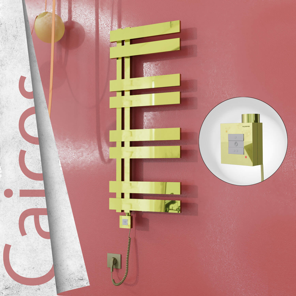 Caicos Electric Stainless Steel Towel Rail 600x990 Gold (KTX1 Thermostat) 300W Spiral Cable - 1
