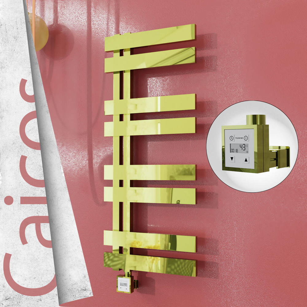 Caicos Electric Stainless Steel Towel Rail 600x990 Gold (KTX3 Thermostat) 300W - 1