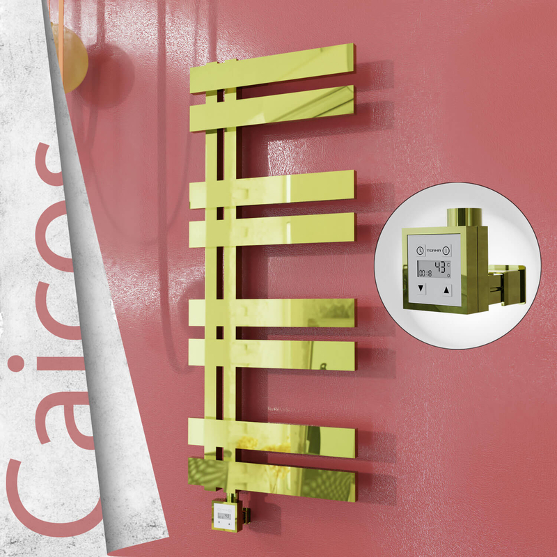 Caicos Electric Stainless Steel Towel Rail 600x990 Gold (KTX3 Thermostat) 300W