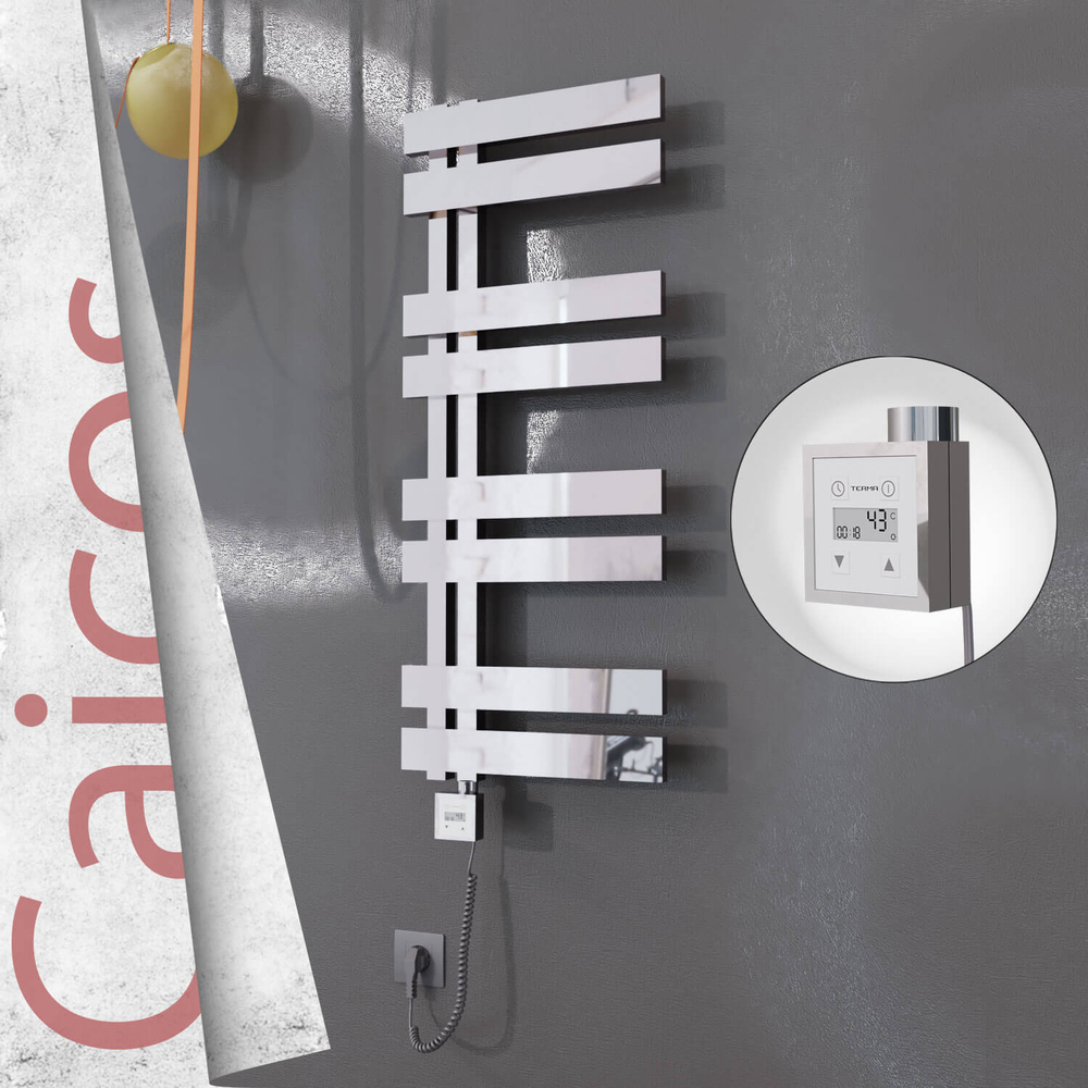 Caicos Electric Stainless Steel Towel Rail 600x990 Mirror Polished (KTX3 Thermostat) 300W Spiral Cable - 1