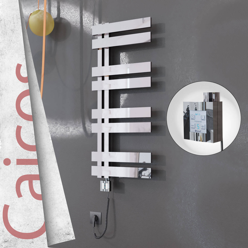 Caicos Electric Stainless Steel Towel Rail 600x990 Mirror Polished (KTX4 Thermostat) 300W Spiral Cable