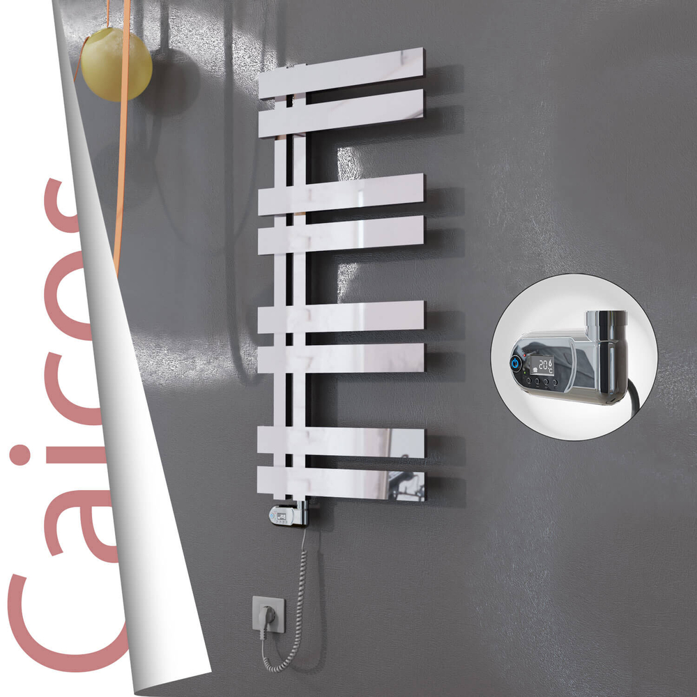Caicos Electric Stainless Steel Towel Rail 600x990 Mirror Polished (Thesis Thermostat) 300W - 1