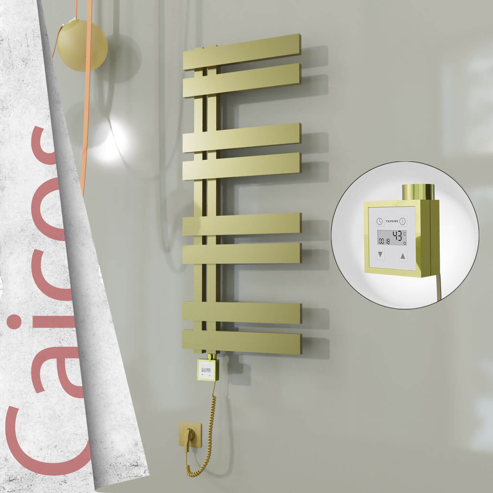 Caicos Electric Stainless Steel Towel Rail 600x990 Satin Gold (KTX3 Thermostat) 300W Spiral Cable - 1