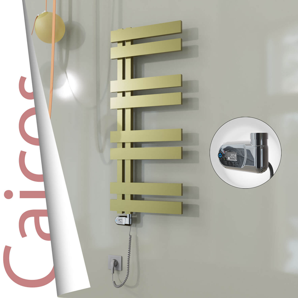 Caicos Electric Stainless Steel Towel Rail 600x990 Satin Gold (Thesis Thermostat) 300W - 1