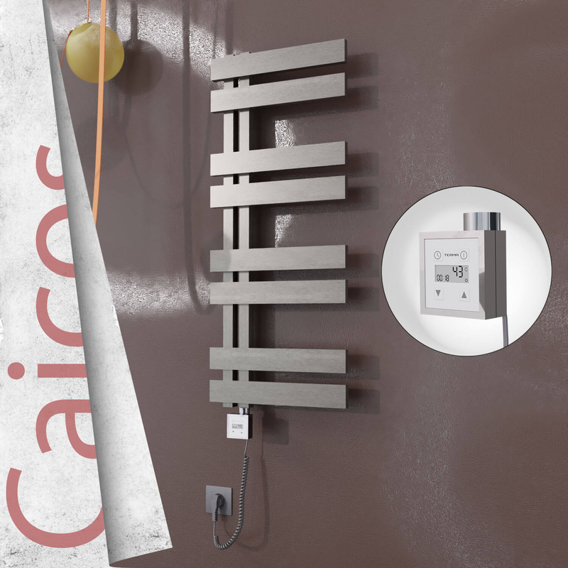 Caicos Electric Stainless Steel Towel Rail 600x990 Satin Polished (KTX3 Thermostat) 300W Spiral Cable