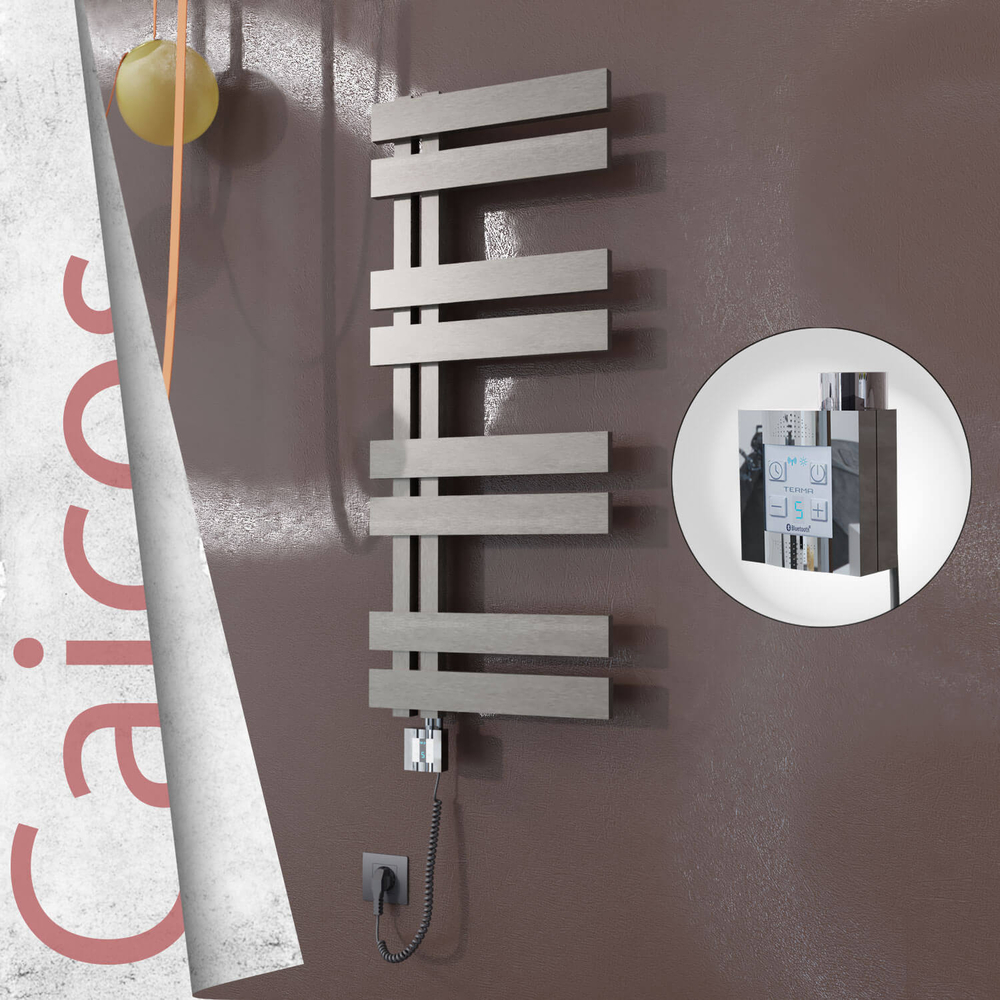 Caicos Electric Stainless Steel Towel Rail 600x990 Satin Polished (KTX4 Thermostat) 300W Spiral Cable - 1