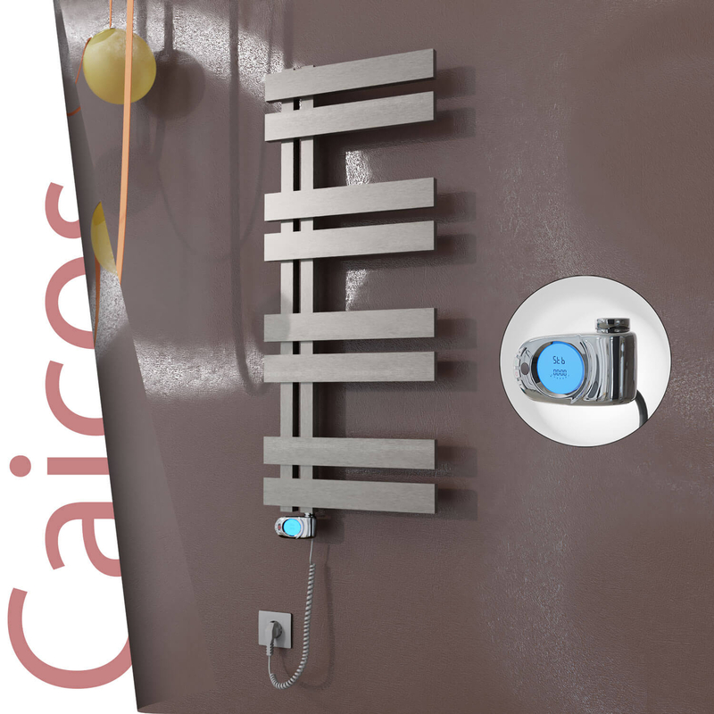Caicos Electric Stainless Steel Towel Rail 600x990 Satin Polished (Musa Thermostat) 300W