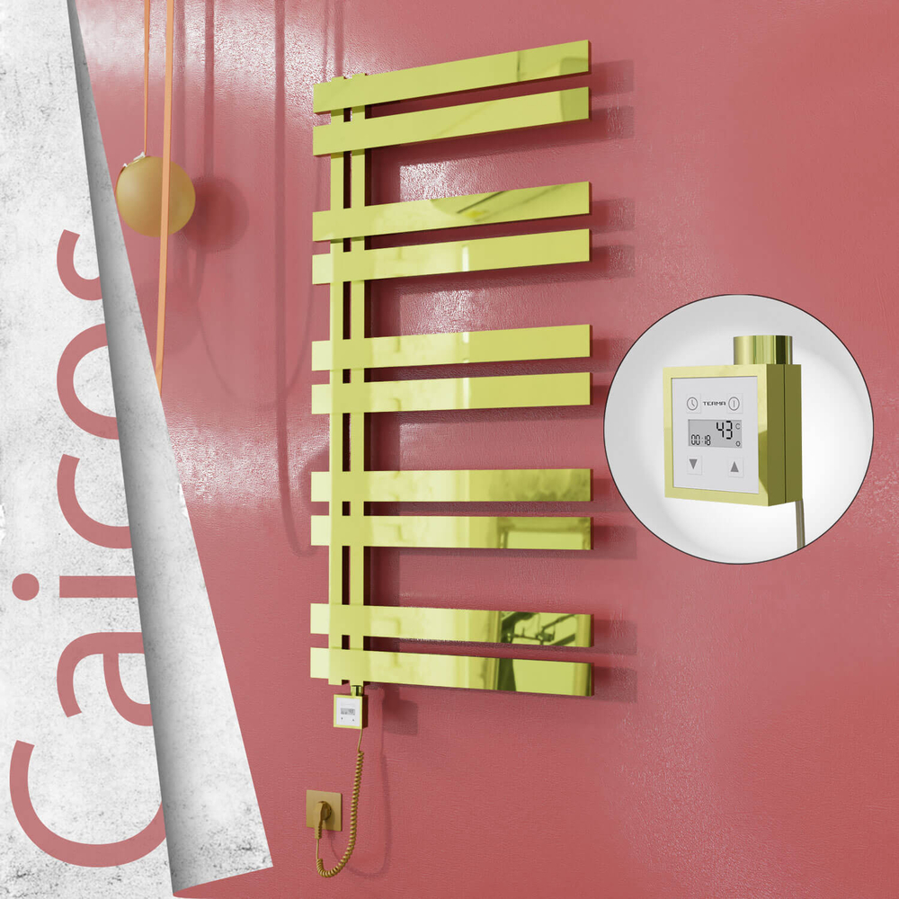 Caicos Elektrikli Paslanmaz Çelik Havlupan 400x1260 Altın (KTX3 Termostat) 300W Spiral Kablolu - 1