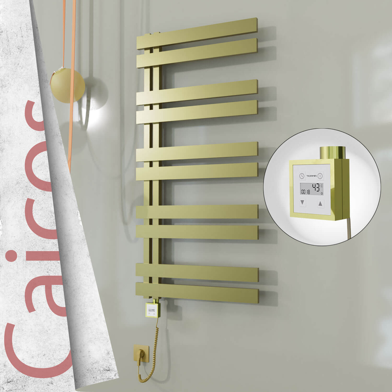 Caicos Elektrikli Paslanmaz Çelik Havlupan 400x1260 Satine Altın (KTX3 Termostat) 300W Spiral Kablolu