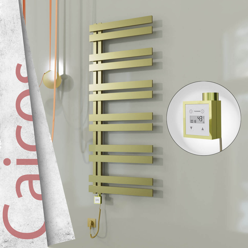 Caicos Elektrikli Paslanmaz Çelik Havlupan 400x1530 Satine Altın (KTX3 Termostat) 600W Spiral Kablolu - 1