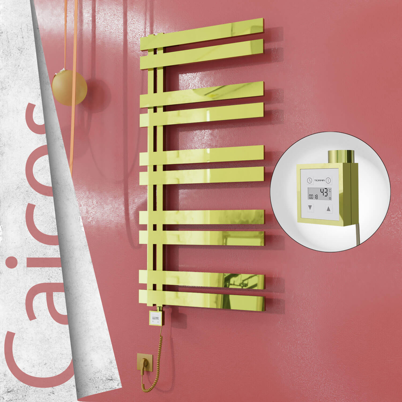 Caicos Sèche-serviettes Électrique en Inox 400x1260 Doré (KTX3 Thermostat) 300W Câble Spiralé 