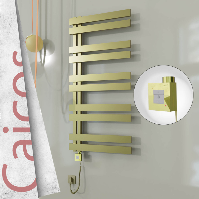Caicos Sèche-serviettes Électrique en Inox 400x1260 Doré Satiné (KTX1 Thermostat) 300W Câble Spiralé 