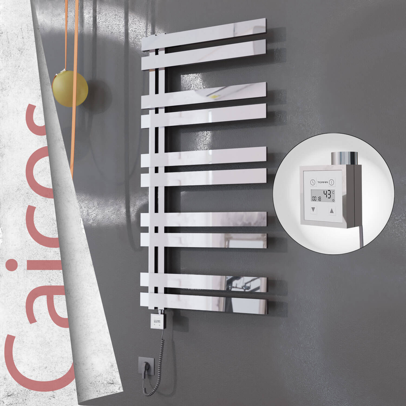 Caicos Sèche-serviettes Électrique en Inox 400x1260 Poli Miroir (KTX3 Thermostat) 300W Câble Spiralé 