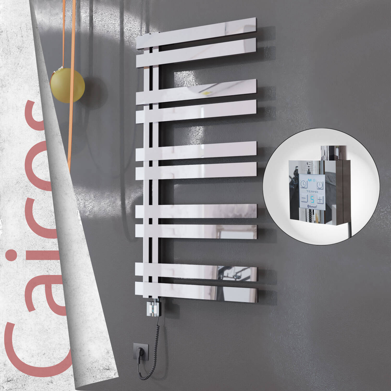 Caicos Sèche-serviettes Électrique en Inox 400x1260 Poli Miroir (KTX4 Thermostat) 300W Câble Spiralé 