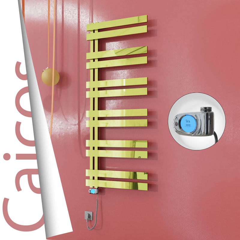 Caicos Sèche-serviettes Électrique en Inox 400x1530 Doré (Musa Thermostat) 600W 