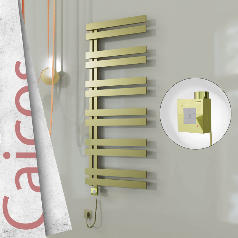 Caicos Sèche-serviettes Électrique en Inox 400x1530 Doré Satiné (KTX1 Thermostat) 600W Câble Spiralé 