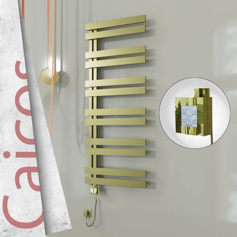 Caicos Sèche-serviettes Électrique en Inox 400x1530 Doré Satiné (KTX4 Thermostat) 600W Câble Spiralé 
