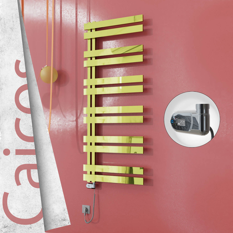 Caicos Sèche-serviettes Électrique en Inox 400x1530 Doré (Thesis Thermostat) 600W 
