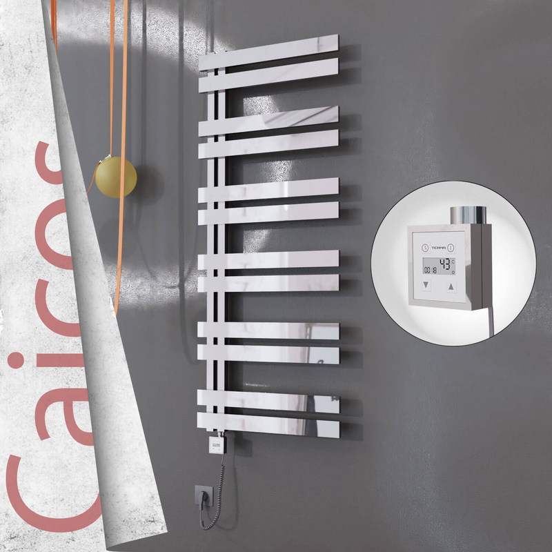Caicos Sèche-serviettes Électrique en Inox 400x1530 Poli Miroir (KTX3 Thermostat) 600W Câble Spiralé 