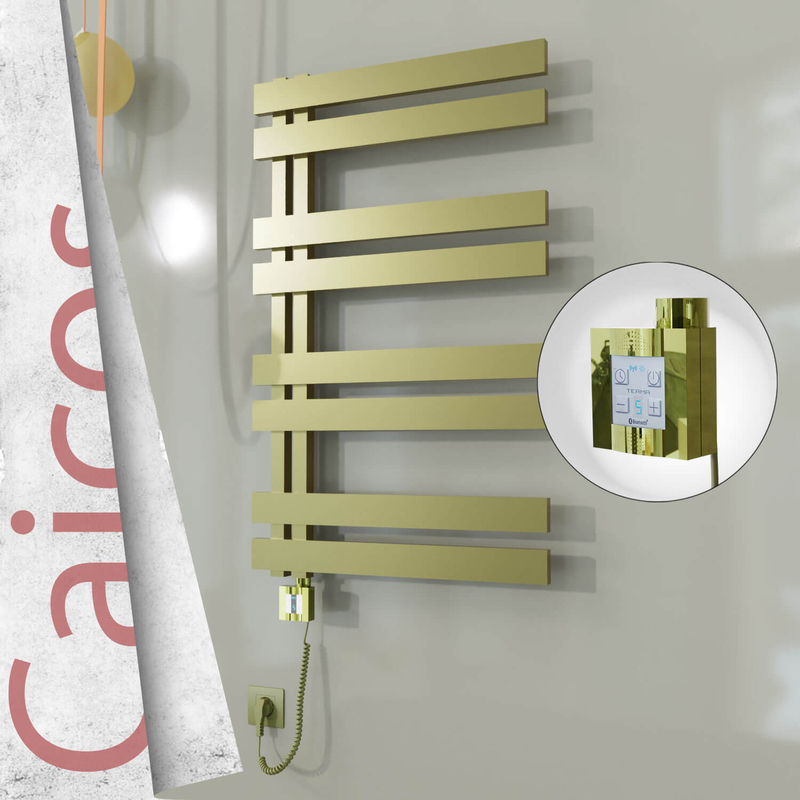 Caicos Sèche-serviettes Électrique en Inox 400x990 Doré Satiné (KTX4 Thermostat) 300W Câble Spiralé 