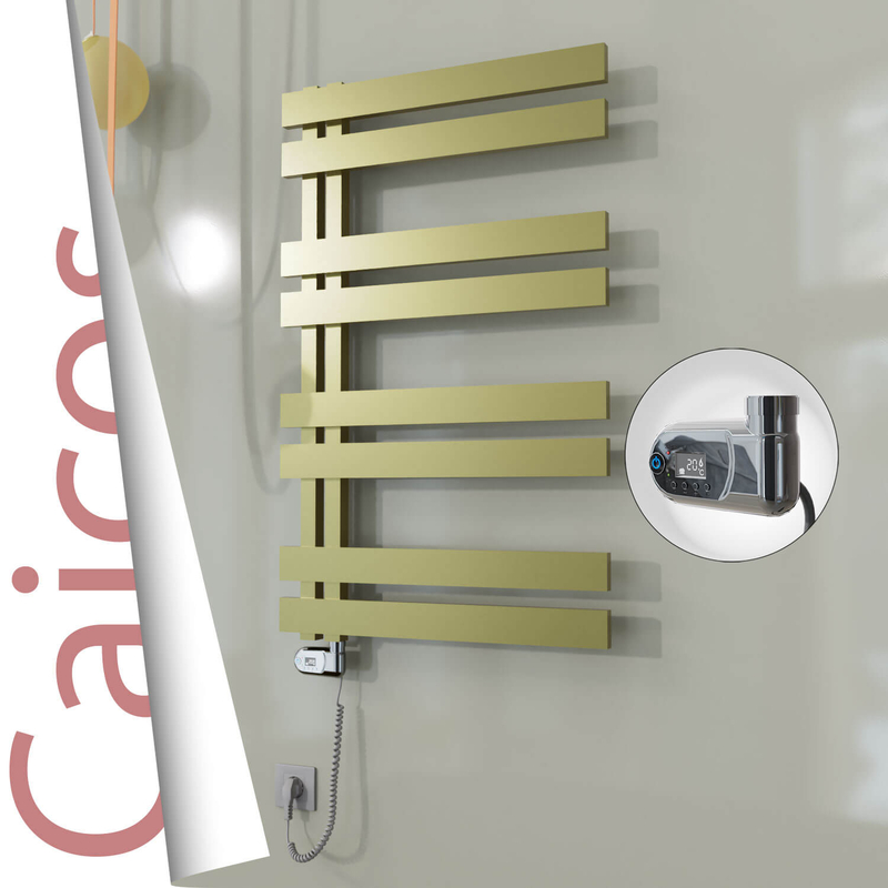 Caicos Sèche-serviettes Électrique en Inox 400x990 Doré Satiné (Thesis Thermostat) 300W 