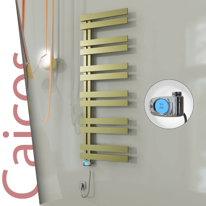 Caicos Sèche-serviettes Électrique en Inox 500x1530 Doré Satiné (Musa Thermostat) 600W 