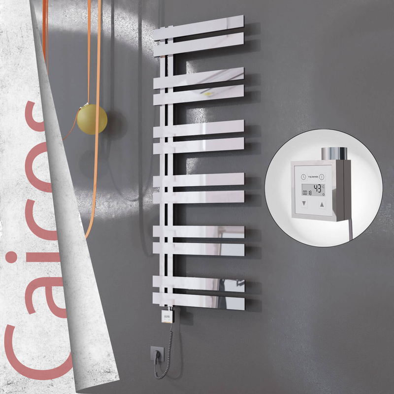 Caicos Sèche-serviettes Électrique en Inox 500x1530 Poli Miroir (KTX3 Thermostat) 600W Câble Spiralé 