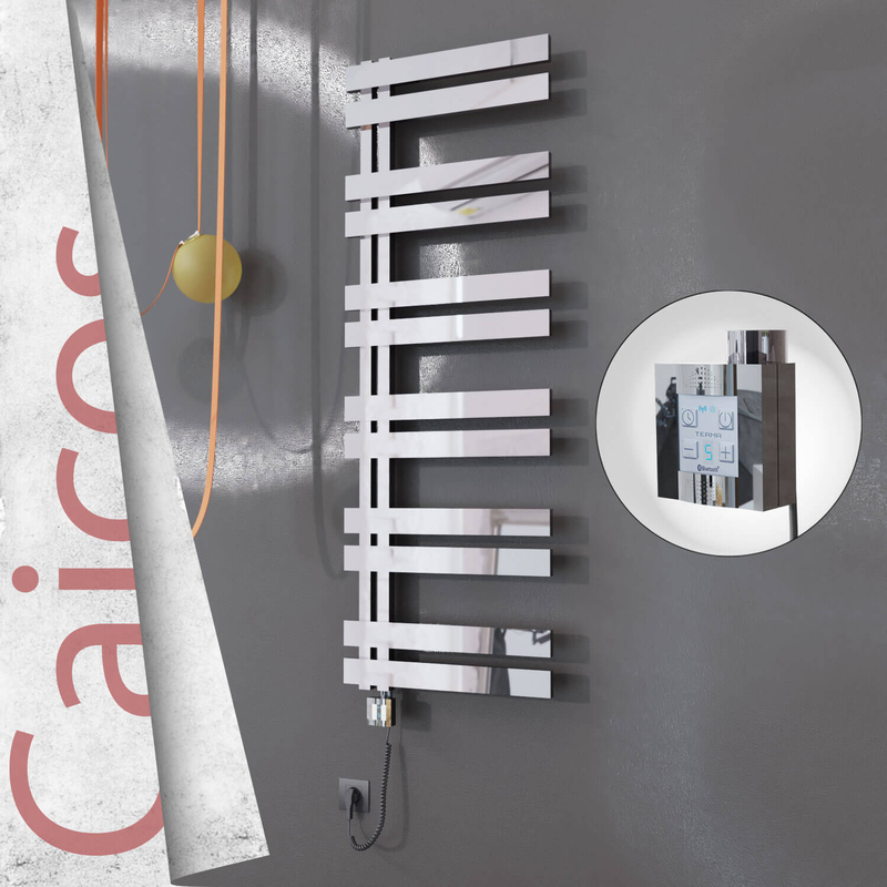 Caicos Sèche-serviettes Électrique en Inox 500x1530 Poli Miroir (KTX4 Thermostat) 600W Câble Spiralé 
