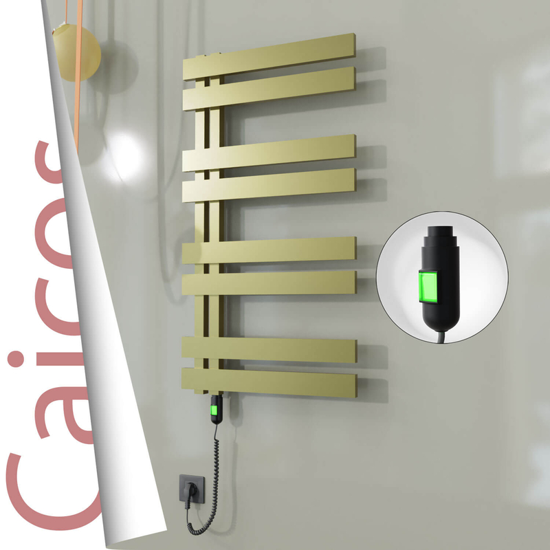 Caicos Sèche-serviettes Électrique en Inox 500x990 Doré Satiné (Interrupteur Marche/Arrêt) 300W 