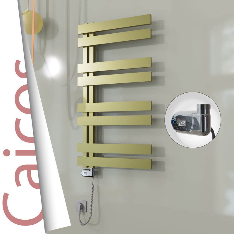 Caicos Sèche-serviettes Électrique en Inox 500x990 Doré Satiné (Thesis Thermostat) 300W 