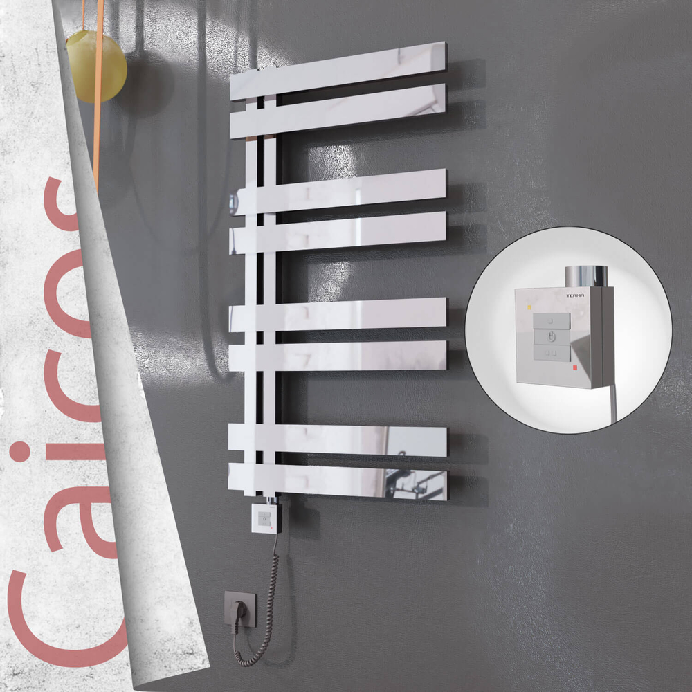 Caicos Sèche-serviettes Électrique en Inox 500x990 Poli Miroir (KTX1 Thermostat) 300W Câble Spiralé - 1