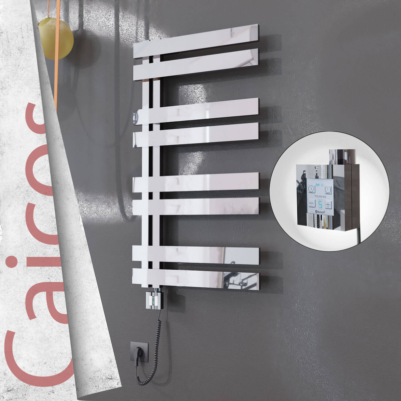 Caicos Sèche-serviettes Électrique en Inox 500x990 Poli Miroir (KTX4 Thermostat) 300W Câble Spiralé 