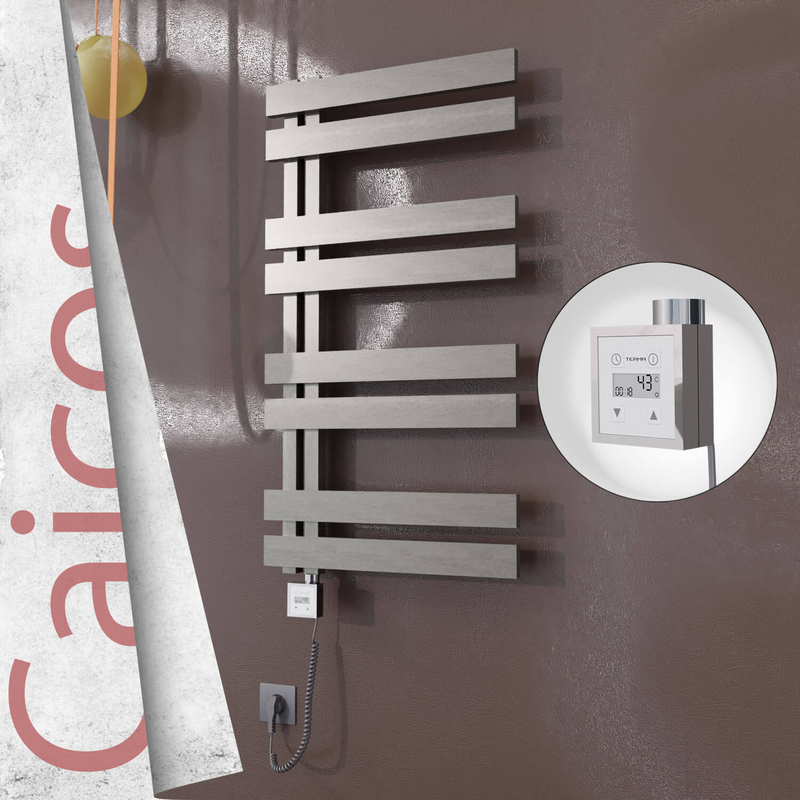 Caicos Sèche-serviettes Électrique en Inox 500x990 Poli Satiné (KTX3 Thermostat) 300W Câble Spiralé 