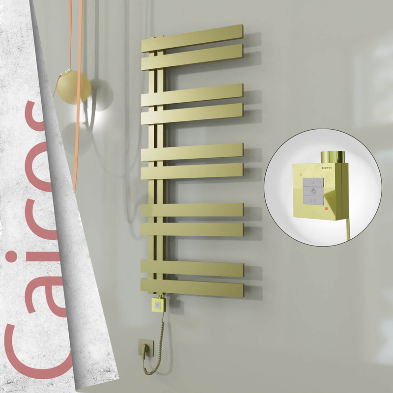 Caicos Sèche-serviettes Électrique en Inox 600x1260 Doré Satiné (KTX1 Thermostat) 600W Câble Spiralé