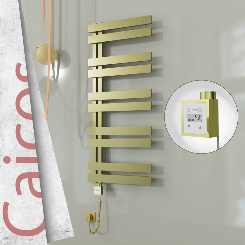 Caicos Sèche-serviettes Électrique en Inox 600x1260 Doré Satiné (KTX3 Thermostat) 600W Câble Spiralé
