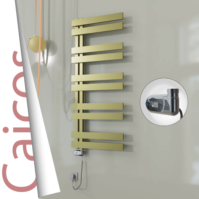 Caicos Sèche-serviettes Électrique en Inox 600x1260 Doré Satiné (Thesis Thermostat) 600W 