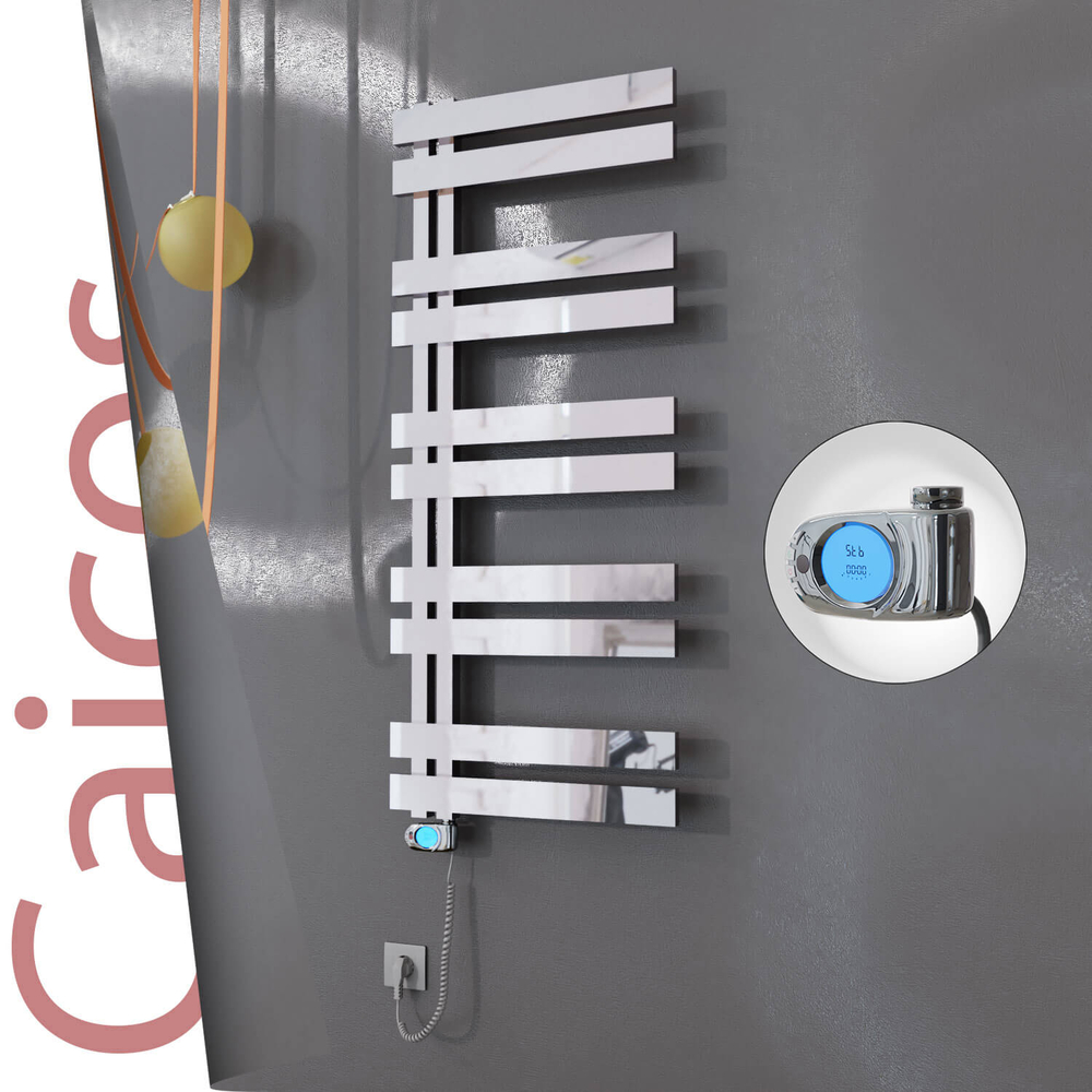 Caicos Sèche-serviettes Électrique en Inox 600x1260 Poli Miroir (Musa Thermostat) 600W - 1