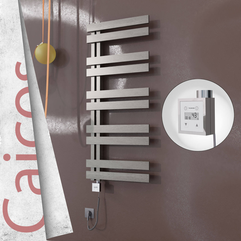 Caicos Sèche-serviettes Électrique en Inox 600x1260 Poli Satiné (KTX3 Thermostat) 600W Câble Spiralé