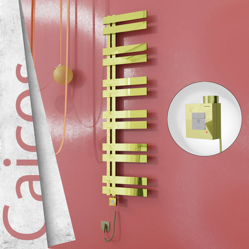 Caicos Sèche-serviettes Électrique en Inox 600x1530 Doré (KTX1 Thermostat) 600W Câble Spiralé 