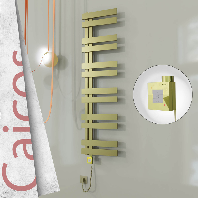 Caicos Sèche-serviettes Électrique en Inox 600x1530 Doré Satiné (KTX1 Thermostat) 600W Câble Spiralé 