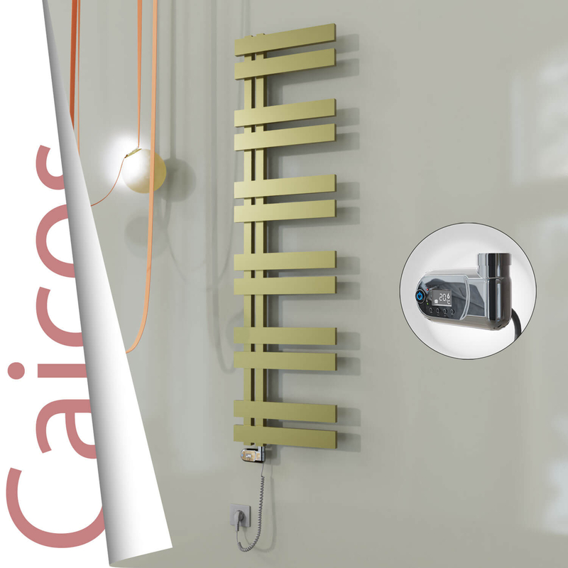Caicos Sèche-serviettes Électrique en Inox 600x1530 Doré Satiné (Thesis Thermostat) 600W 