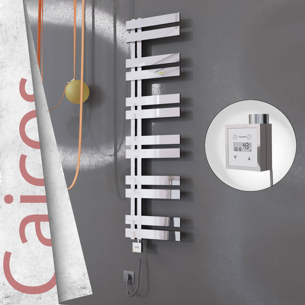 Caicos Sèche-serviettes Électrique en Inox 600x1530 Poli Miroir (KTX3 Thermostat) 600W Câble Spiralé - 1