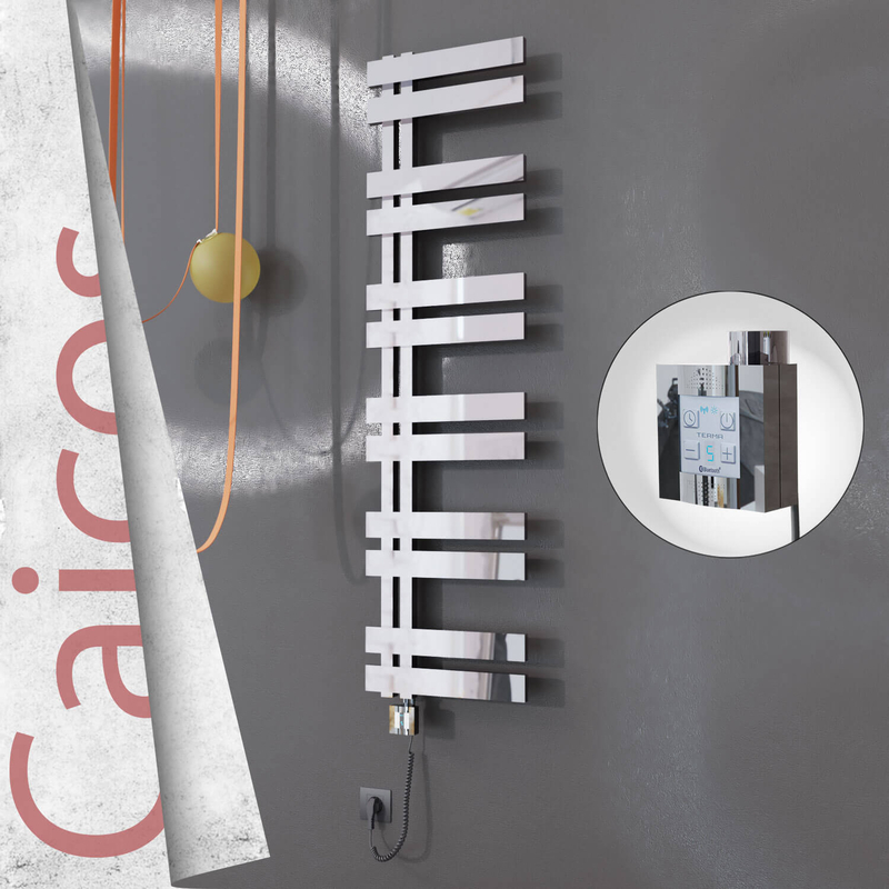 Caicos Sèche-serviettes Électrique en Inox 600x1530 Poli Miroir (KTX4 Thermostat) 600W Câble Spiralé 